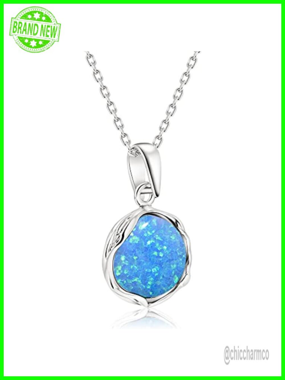 925 Sterling Silver Blue Opal Pendant Necklace 18 Inch Cable Chain